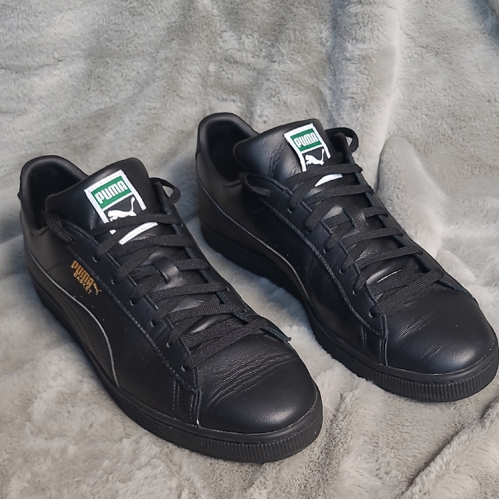 Puma Black Leather Basket Sneakers Mens Size 12